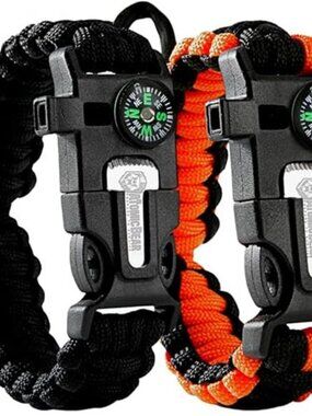 Paracord Survival Bracelet Fire Starter Compass Whistle Adjustable Camping Gear
